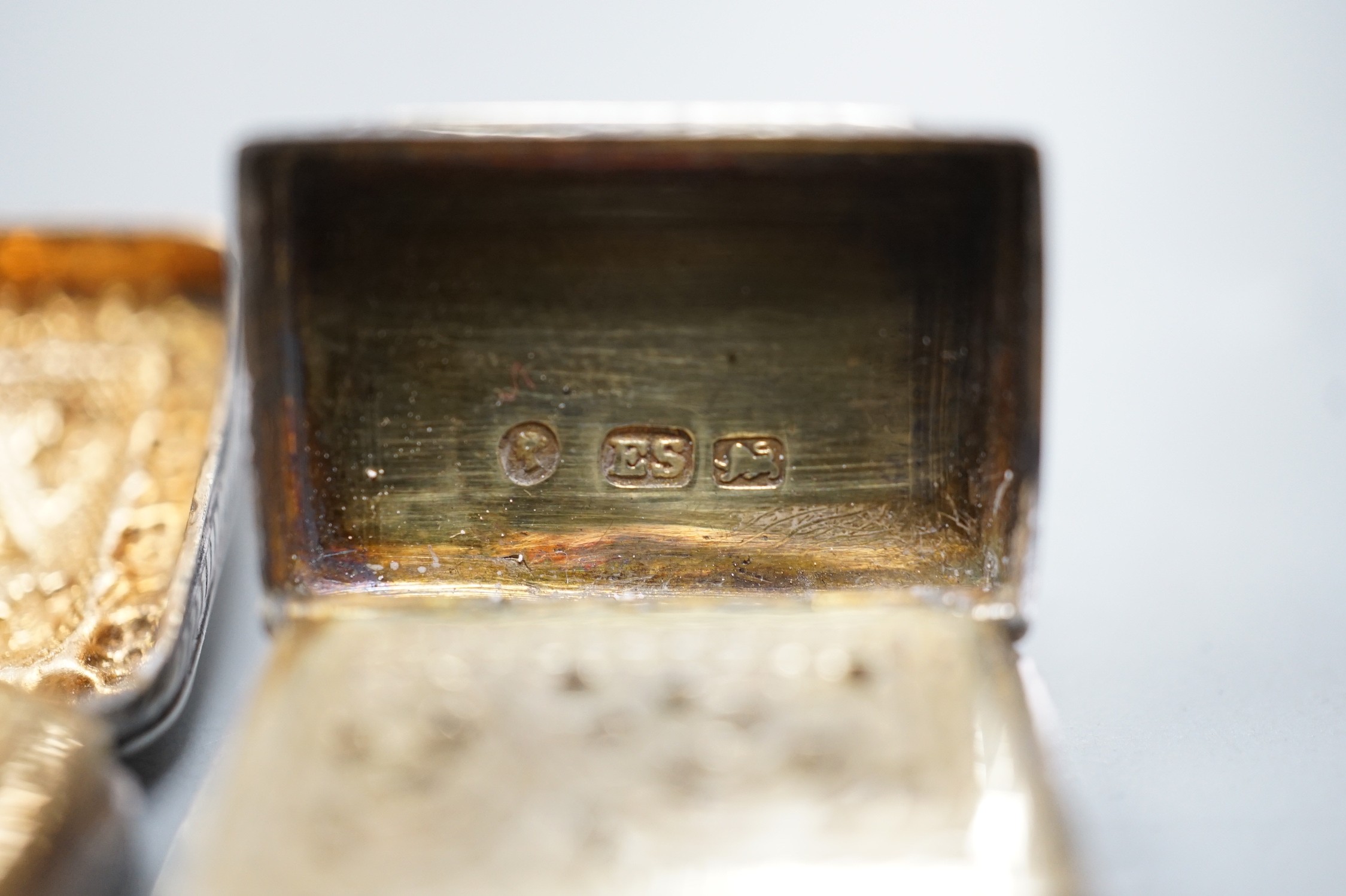 A George IV silver vinaigrette, embossed with flowers and flower heads, Ledsam & Vale?, Birmingham, 1820, 25mm and one other smaller Victorian silver vinaigrette, by Edward Smith.